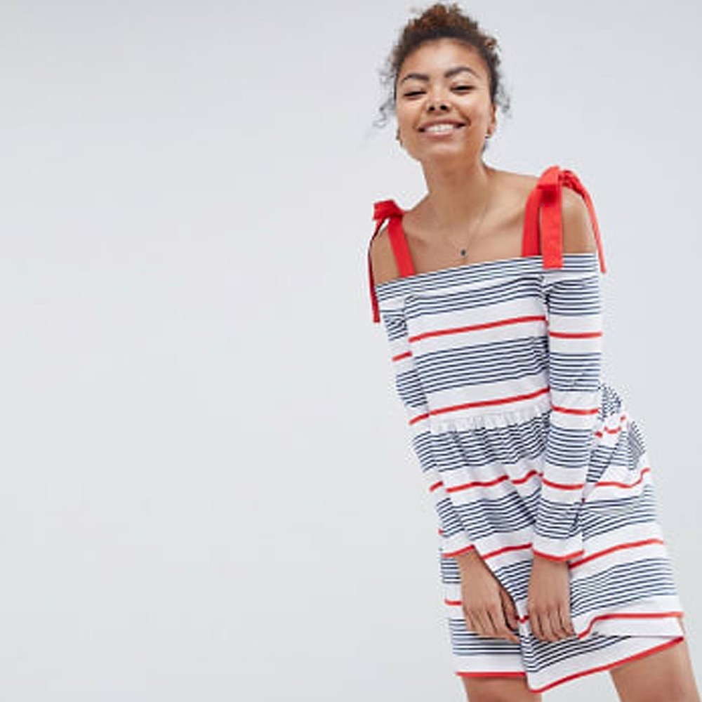 NWT - ASOS Striped Shoulder Tie Dress